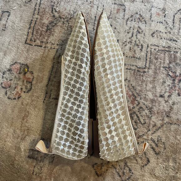 J. Crew Quinn Embellished Ballet Flats in Mesh Cream SZ 7.5 Sheer Square Toe EUC - Picture 11 of 12